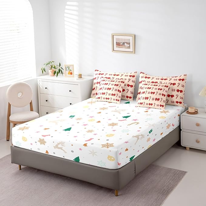 Feelyou Red Christmas Girly Comforter Set with Sheets Kids Christmas Bowknot Bedding Set Boys Girls Bow Candy Decor Bed in a Bag Xmas Theme Bed Set Bedroom Queen Size