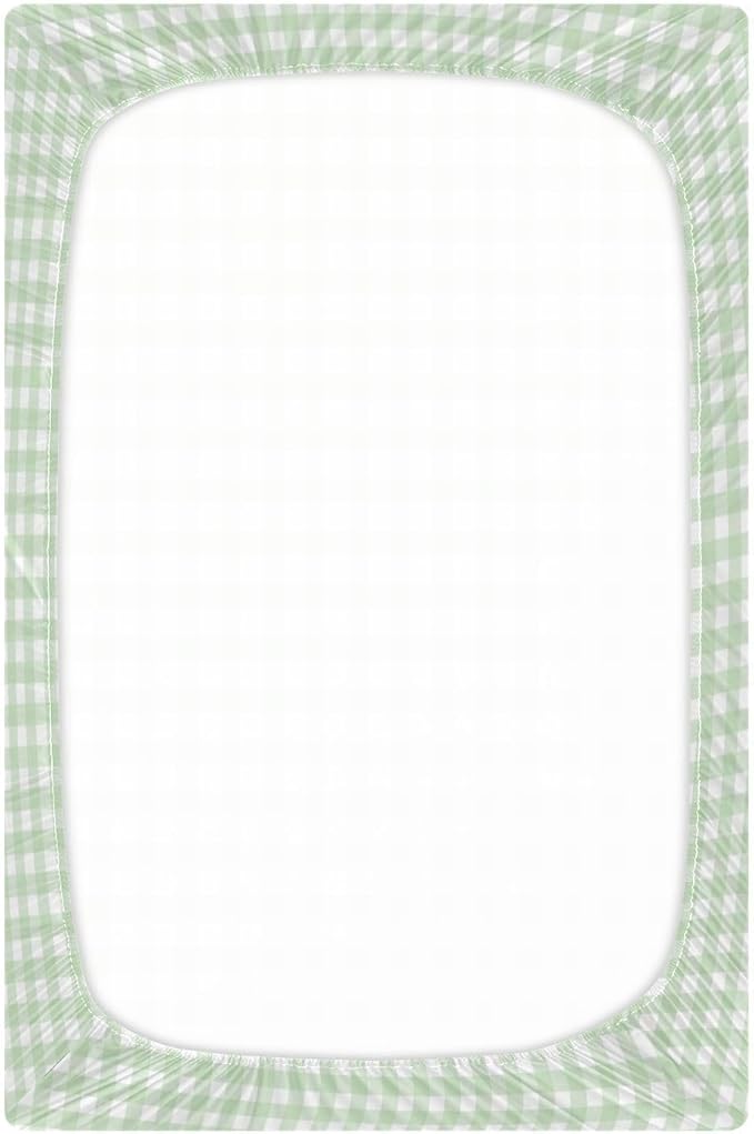 Green Gingham Checkered Crib Sheets for Boys and Girls, Fitted Baby Crib Sheet Soft Crib Mattress Sheets 52 X 28 Inches