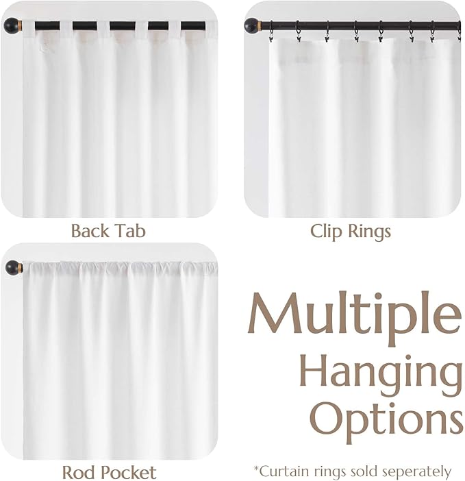 jinchan White Linen Blend Curtains for Bedroom 72 Inch Length 2 Panels Curtains for Bathroom, 50 Inch Wide Farmhouse Drapes with Rod Pocket Back Tab(50W x 72L, White)