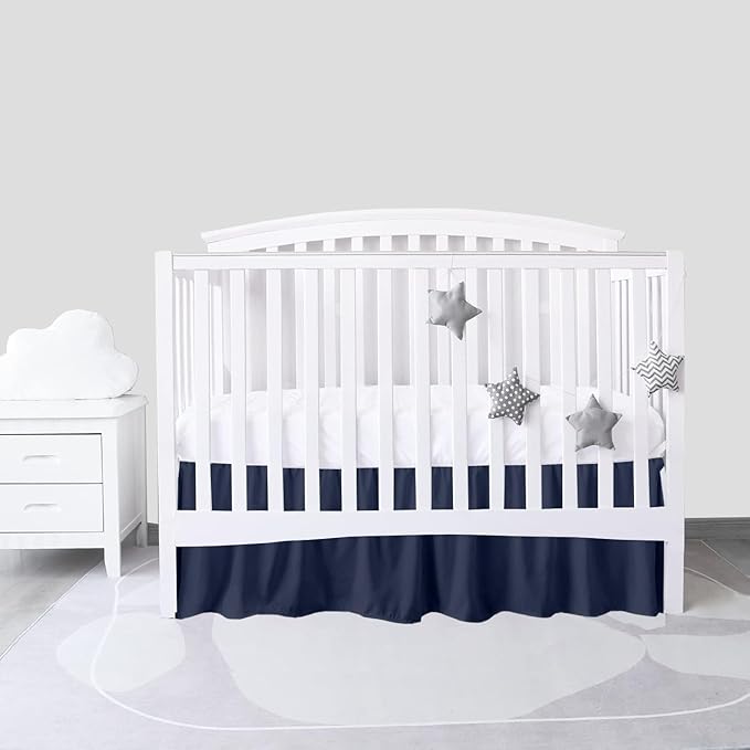 Navy Blue Crib Bed Skirt 28" x 52" with 14" Drop - Dust Ruffle Crib Skirt with Split Corners - Soft Nursery Standard Crib Toddler Bedding Skirt for Baby Boys or Girls
