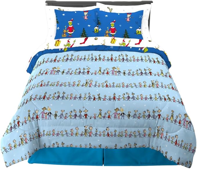 Grinch by Dr. Seuss Holiday & Christmas Bedding Super Soft Comforter and Sheet Set with Sham, 7 Piece Full Size (Official Dr. Seuss Product) by Franco