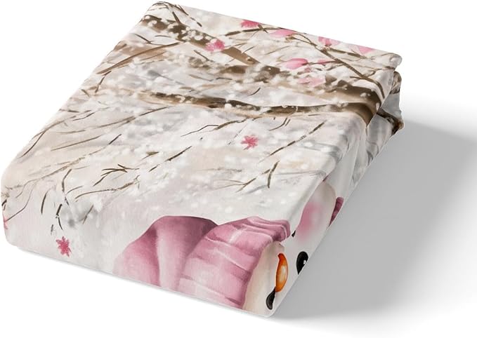 Manfei Christmas Kids Duvet Cover Set Queen Size, Cute Snowman Xmas Bedding Set for Boy Girls Room Decor, Pink Flower New Year Comforter Cover, Soft Polyester Quilt Cover, 2 Pillowcases, No Comforter