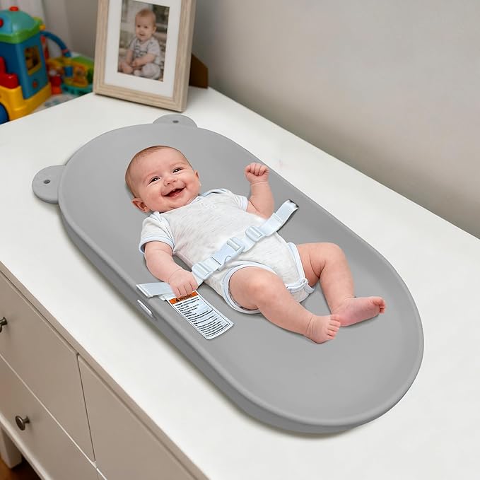 Waterproof Baby Changing Pad, Lightweight and Portable Changing Table with Strap for Changing Diaper, Dresser, Changing Table, Bed, Wipeable Changing Pad, Grey