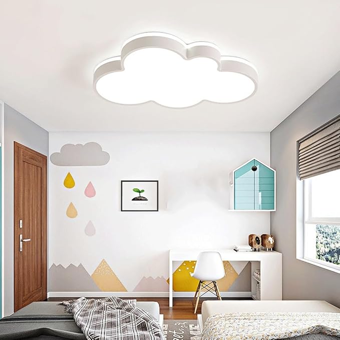 Cute Cloud LED Ceiling Light Fixture, Blue & White Flush Mount Lamp, Modern Eye-Caring Lighting for Kids’ Bedroom, Nursery, Baby Room, Playroom Decor(White,58cm)