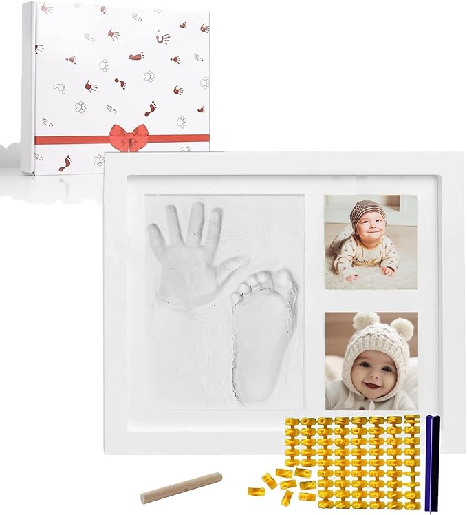 XQC Baby Hand & Footprint Kit - Quick Dry Inkless Keepsake Set with Personalized Nursery Frame, Newborn Memories for Girls and Boys - Ideal Baby Shower, Registry & First Mother's Day Gift