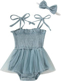 Newborn Baby Girl Bodysuit Sleeveless Halter Frill Romper One-piece Jumpsuit with Headband Summer Clothes Set