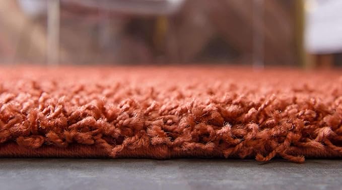 Unique Loom Solid Shag Collection Area Rug (6' 1" Round, Terracotta)