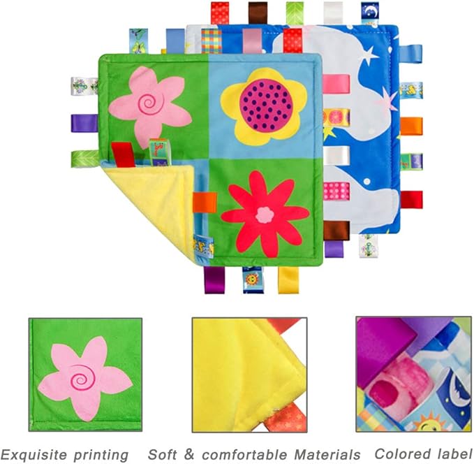 Baby Comforting taggies Blanket 10.43 * 10.43 inch Soft Square Plush Baby Appease Towel Security Blanket for 0-3 Years Old Babies