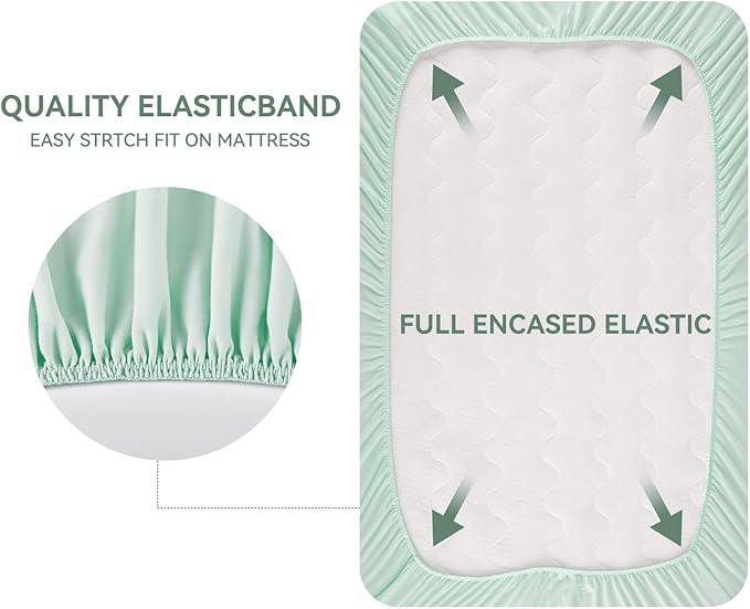 TILLYOU Mini Crib Fitted Sheets - Soft Knit Sheet for Pack N Play, Microfiber Mini Crib Sheets, Playpen Bedding Sheet for Baby 2 Pack, Machine Washable, 38'' x 24'', Fresh Flowers and Light Green