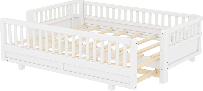 Bellemave Queen Floor Bed or Twin XL Montessori Floor beds for Kids, Twin XL Can Be Converted into a Queen Platform Bed, White