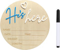Baby Announcement Sign, 5.9 Inch Wooden Hello World Newborn Signs, Birth Announcement Sign, Gender Reveal Signs, He's here Decoration, Welcome Newborn Arrival To World, Hospital Nursery for Baby (Dark blue He's)