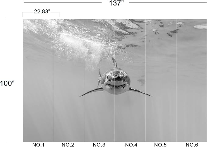 Shark Wall Mural Wallpaper for Bedroom 137" x 100"