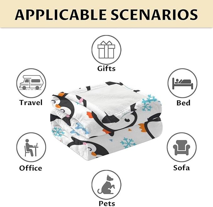 Penguin Blanket Gifts for Girls Women - 50" x 60" Inches Penguin Throw Blanket - White Soft Warm Throws for Couch, Bed & Travel