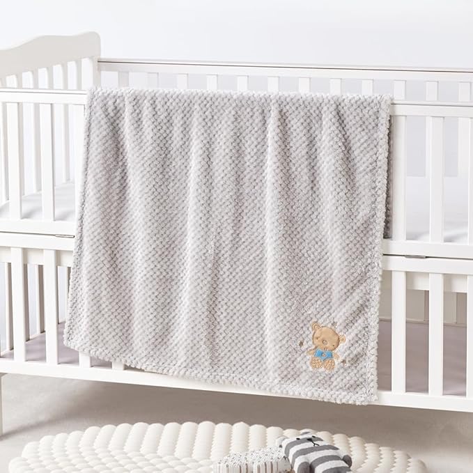 CREVENT 2Pcs 30''X40'' Cute Cozy Fluffy Warm Baby Blankets for Infants Toddlers' Bedding Crib Cot Stroller - Grey Cloud + Baby Bear