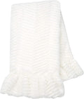 Lambs & Ivy Signature White Ruffled Lux Minky/Jersey Chevron Baby Blanket