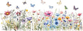 Weeds Wildflower Wall Stickers, Watercolour Colorful Flower Floral Buterflying Wall Decal for Nursery Kitchen Home