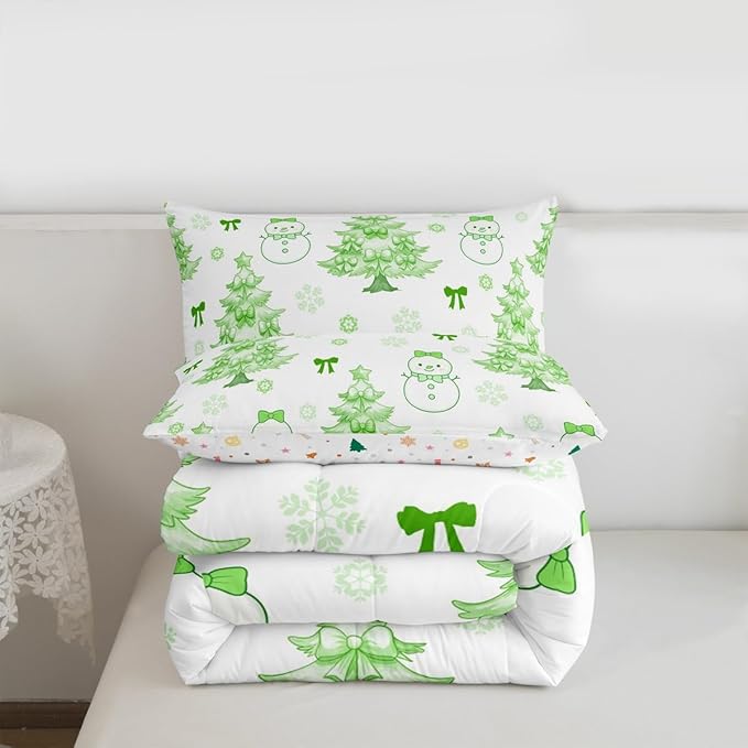 Feelyou Merry Christmas Comforter Set All Season Cute Snowman Bedding Set with 1 Pillow Cases Cartoon Bowknot Microfiber Kids Twin Bedclothes Christmas Tree Duvet Quilt Breathable Soft Lightweight