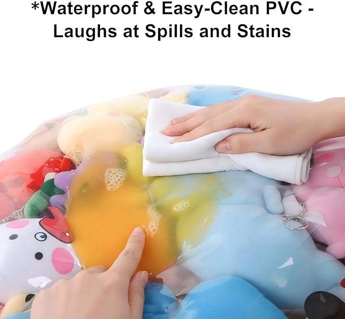 Clear Stuffed Animal Storage Bean Bag Chair Cover - Extra Large 150L, Waterproof & Easy-Clean Toy Organizer with Plastic Window,forNursery, Bedroom, Playroom (Cover Only, No Filler) (A1pcs)