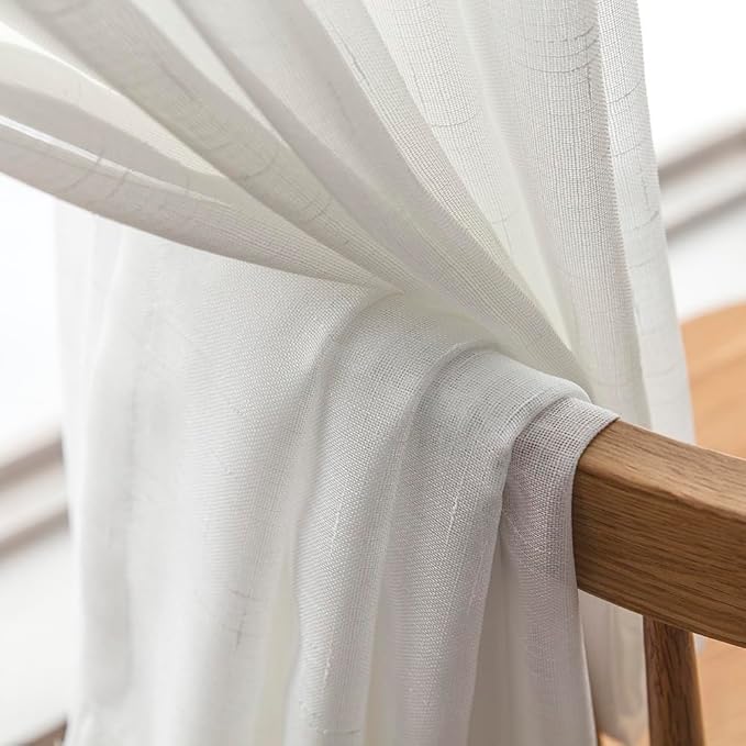Off White Sheer Curtains 63 Inch Length 2 Panels, 50 Inches Width, Linen Look Transparent Curtain, Rustic Textured Light Filtering Drapes, Rod Pocket Window Treatments