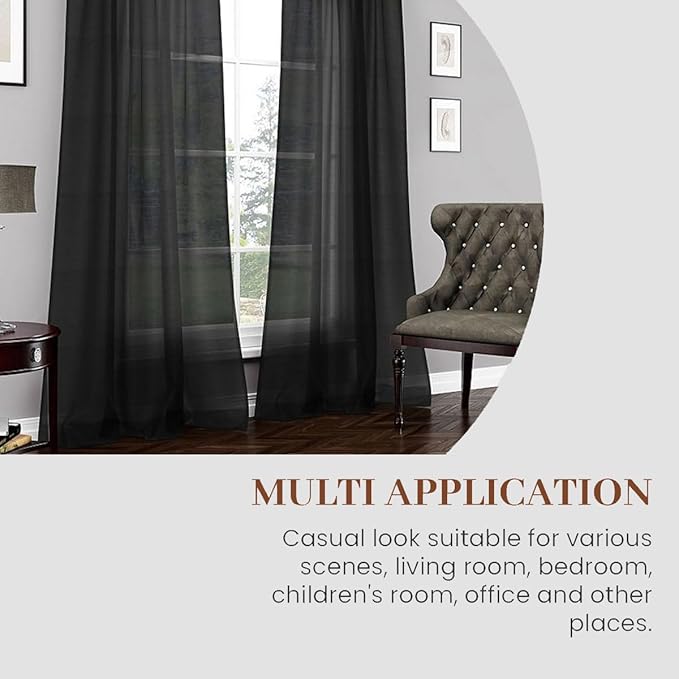 Dreaming Casa Black Sheer Curtains 84 Inches Long, Rod Pocket & Back Tab Light Filtering Textured Sheers for Living Room Bedroom, 2 Panels, Each 52" W x 84" L