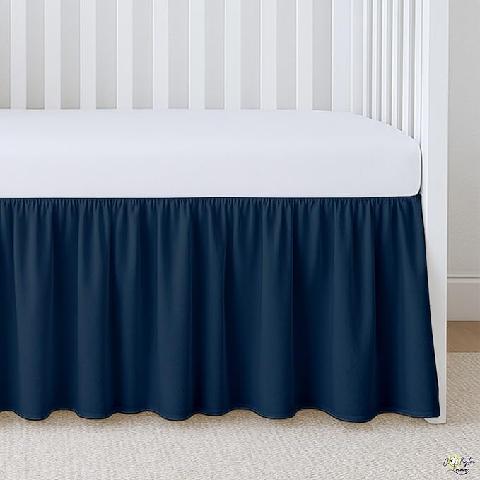 Cottington Lane Navy Blue Crib Skirt Dust Ruffle, 100% Natural Cotton, Soft, Durable Nursery Crib Toddler Bedding Skirt for Baby Girls or Boys, Fits Standard Cribs 28" x 52" with 14" Drop