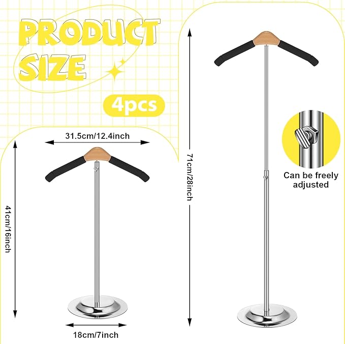 Sintuff Adjustable Child T Shirt Display Flexible Shoulder Stand Shirt Rack Portable Hanging Black Metal Clothes Hanger Rack for Clothing Garment Coat Retail Vendor, Height 16-27.9 Inch (4 Pcs)