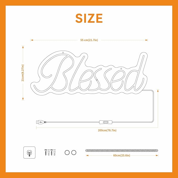 Blessed Neon Sign for Wall Decor Led Neon Lights for Teen Bedroom Decor Art Light Up Letters Blessed Neon Neon Signs for All Party Room Decorations 21.7x8.3 Inch (warm white)