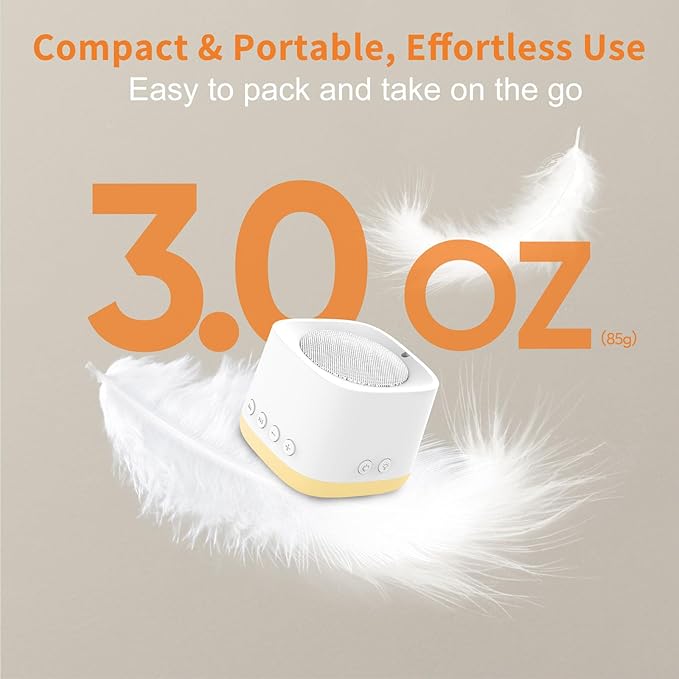 Portable Mini White Noise Sound Machine with Amber Breathing Night Light, 16 Soothing Sounds, 30-Hour Rechargeable Battery, Timer & Memory for Baby & Adult Sleep, Travel, Office Privacy