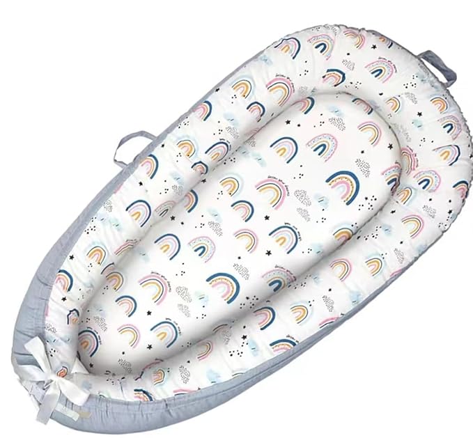 Baby Lounger Cover for Newborn 0-24 Months Soft Baby Nest Cover Organic Breathable Lounger Pillow for Newborn Infants Rainbow