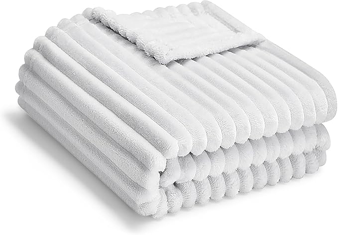Soft Fleece Baby Blanket Ultra Cozy Grey Baby Blankets for Boys Warm and Lightweight Infant Toddler Newborn Receiving Gift with Reversible Stripes for Crib Stroller, 30x40 Inch, Light Grey