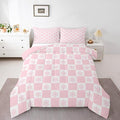 Feelyou Christmas Kids Comforter Set Twin Size Checkered Bedding Set Snowflake Duvet Quilt for Kids Boys Girls Bedroom Xmas Decorations Decor Pink Microfiber Ultra Soft Breathable