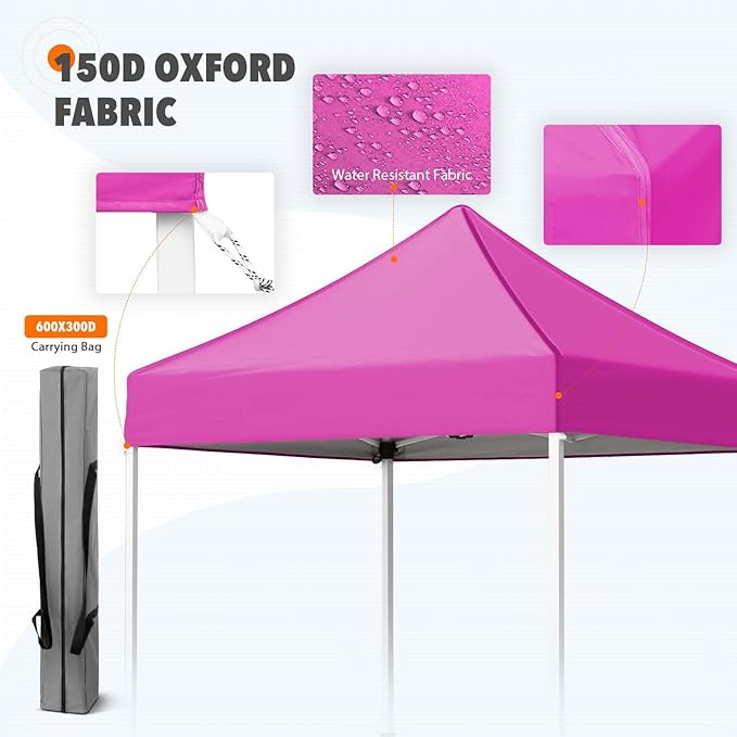 EAGLE PEAK 5x5 Pop Up Canopy Tent Instant Outdoor Canopy Easy Set-up Straight Leg Folding Shelter, Pink