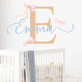 Custom Name & Color Pink Bow Wall Decal for Girls Bedroom - Personalized Nursery Wall Art, Removable Vinyl Name Sticker for Kids Room Decor