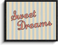 Sweet Dreams Quote Wall Art, bedtime wish message, nursery pastel wall decor, matte finish framed canvas print, nursery poster artwork, for kids room birthday gift, 15x12 inch