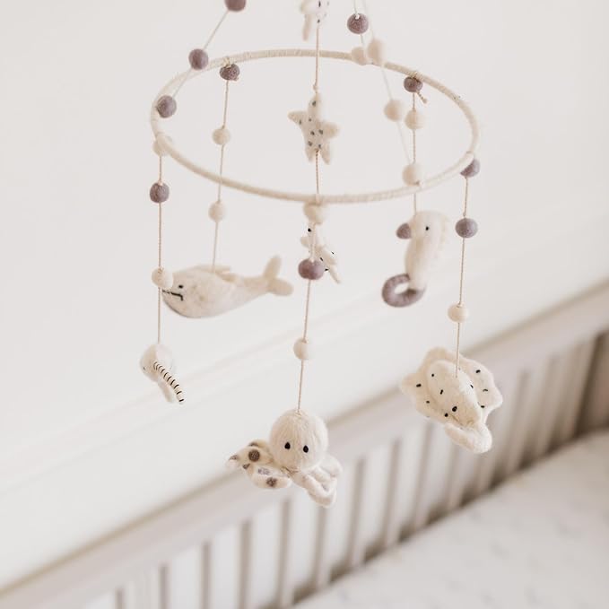 Pehr Classic Wool Felt Baby Mobile, Life Aquatic | Handmade Nursery Décor | Includes Gift Box | Ethical & Enchanting | 28” x 9”