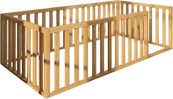 Montessori Floor Bed for Kids 53'' x 27.5'' Crib | Toodlers Floor Bed with Safety Guardrails | Pine Wood Baby Bed | Sturdy Wood Frame Bed for Girls and Boys (Crib, Height : 23.6 Inches)