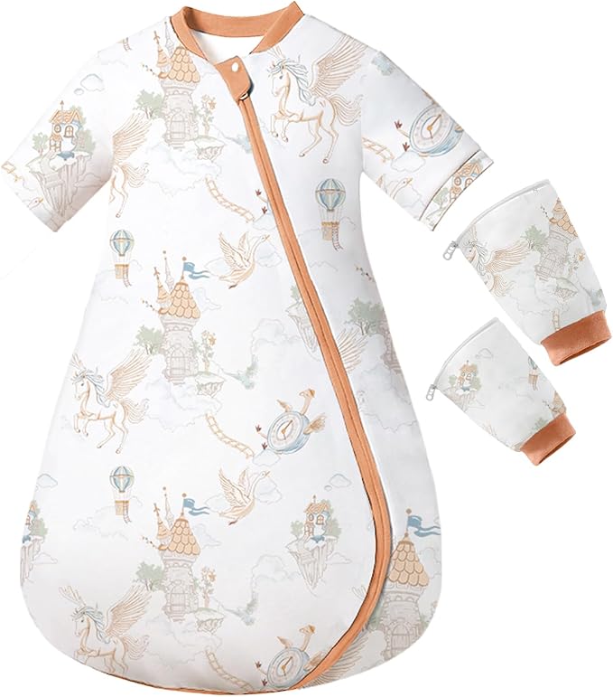 Baby Sleep Sack with Removable Sleeves, Breathable Wearable Blanket for Newborn & Toddler 6-36 Months, Cute Print