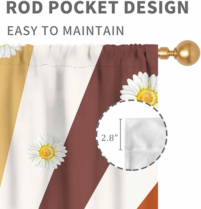 Boho Rainbow Curtains, Watercolor Bohemian Modern Abstract Daisy Floral Abstract Aesthetic Rainbow Blackout Window Treatments for Kids Girls Baby Bedroom Living Room Bathroom 2 Panels, 84"x63" Inch