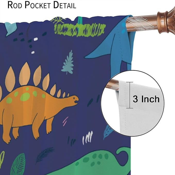Dinosaurs Blackout Curtains Cute Cartoon Animals Dino Tropical Plant Colorful Art Print for Kids Boys Bedroom Living Room Rod Pocket Decoration Window Drapes 2 Panels W36xL63in