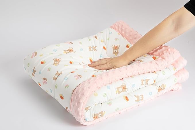 Cuite Pumpkin Baby Toddler Bed Comforter, Down Alternative Toddler Comforter All Season,Quilted Toddler Blanket for Daycare,Baby Kids Crib Quilt for Girls(47x 59 Pink)