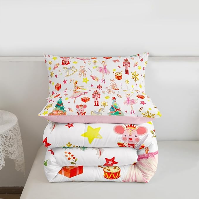 Feelyou Christmas Comforter Set All Season Ballet Nutcracker Bedding Set with 2 Pillow Cases Snowflake Kids King Bedclothes Bedroom Decor Duvet Quilt Breathable Soft Lightweight