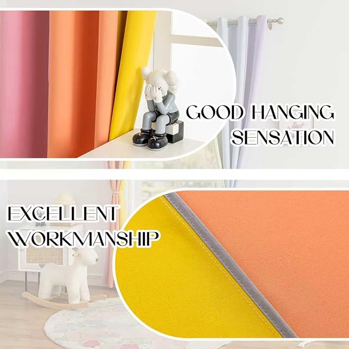 Rainbow Curtains Made with a Patchwork of Pink, Orange, Yellow, Green, Blue, and Purple for Kids Bedroom Blackout Colored Curtains for Bedroom Classroom (2 Panels, W52 X L108)