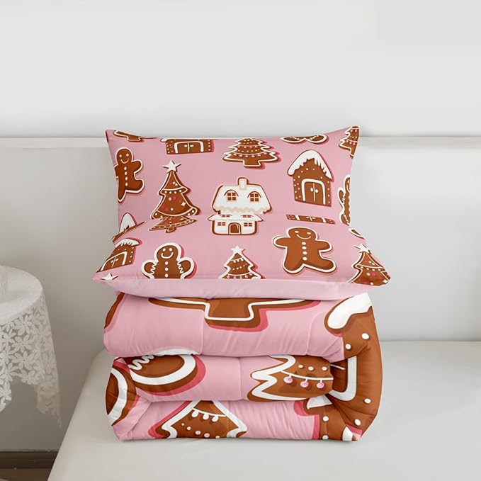Feelyou Christmas Comforter Set Full Size Gingerbread Man Bedding Set for Kids Boys Girls Snowflake Duvet Quilt Xmas Tree Bedroom Decor Microfiber 3 Pcs with 2 Pillow Cases