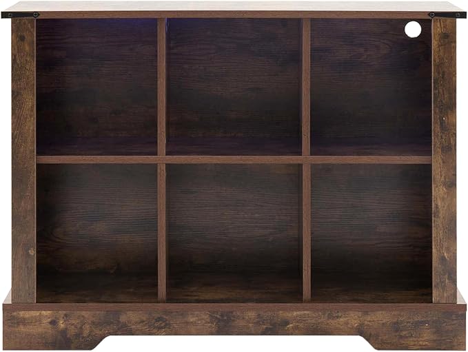 6 Cube Storage Organizer, Wood Cube Bookshelf with LED Lights, Horizontal Storage Cubes, Kids Bookshelf, Display Cabinet Cubby Shelf for Living Room Home Office Bedroom, Brown