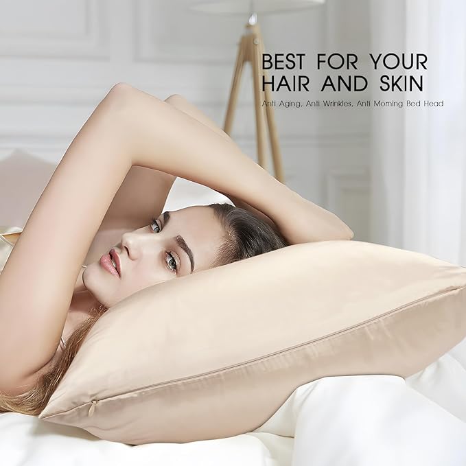 100% Mulberry Silk Pillowcase for Hair and Skin,Both Sides Natural Silk Bed Pillow Case with Hidden Zipper,19 Momme Grade 6A,1pc,Taupe,Standard Size 20x26 Inches