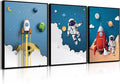 3Pcs Astronaut Canvas Wall Art Nursery Space Adventure Wall Decor Whimsical Space Themed Posters Artwork Rocket Spaceship Prints Pictures for Kids Room Boys and Girls Bedroom (12x16in Poster)