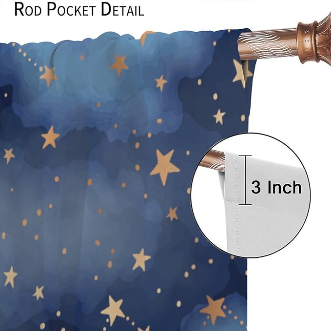 Starry Sky Blackout Curtains, Starry Scenery Blue Night Sky Stars Window Drapes for Kids Boys Girls Bedroom Living Room 42" W X 45" L