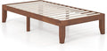 KOMFOTT 14 Inches Wood Platform Bed Frame Twin Size, Wooden Mattress Foundation with Rubber Wood Frame, Strong Wooden Slat Support, No Box Spring Needed, Bed Frame (Brown Cherry)