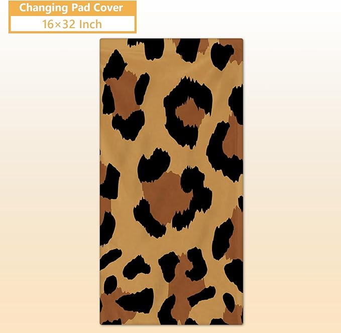Personalized Toddler Bedding Set, 5 Pcs Custom Name Crib Bedding Set for Boys Girls, Brown Leopard Flannel Baby Bedding Set, Double Layer Baby Crib Set, Customized Gifts for Newborns Infants