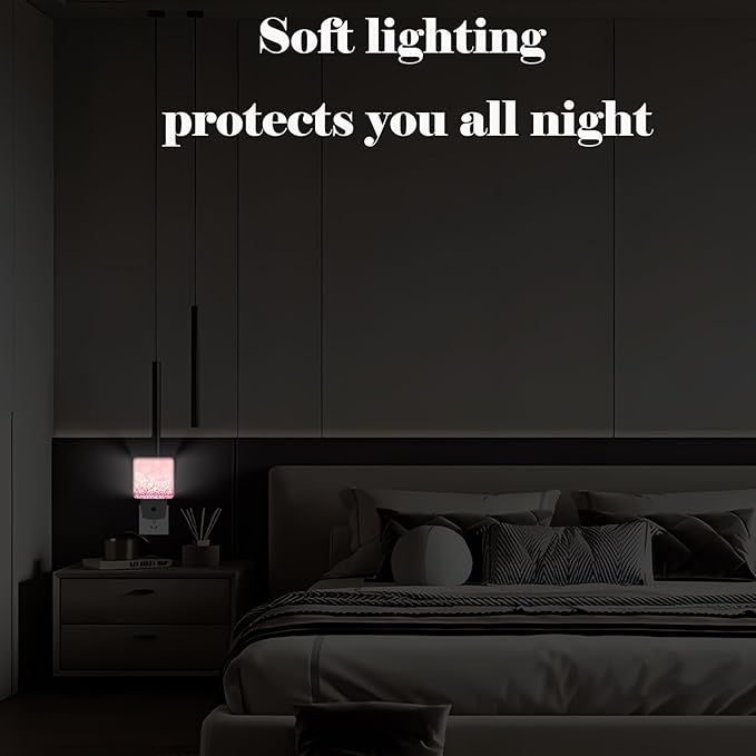 Pink Glitter Night Light,Plug Into Wall for Boys Girls Bedroom Decorative Square Night Light Lamp 0.5w Sleep Friendly